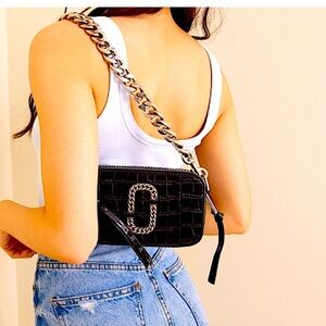 🔥 CROC 🖤RARE THE MARC JACOBS SNAPSHOT CROC BAG CHAIN &LEATHER STRAP TRAVEL BAG